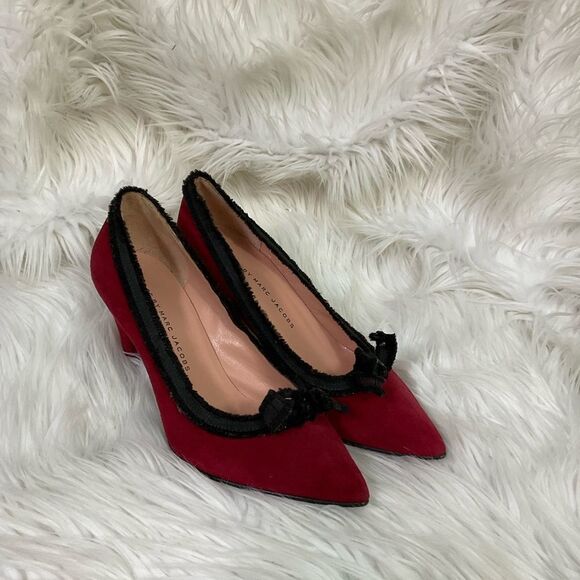 NEW Marc by Marc Jacobs Leather Red Velvet Trim Pointed Toe Pumps US 6 EUR 36 - Picture 8 of 13